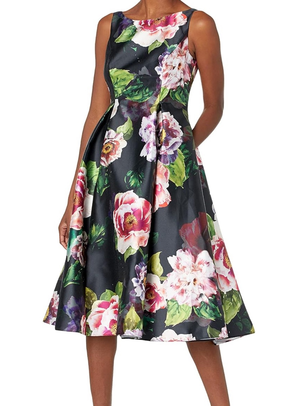 Adrianna Papell Black Dress with Pink, Green & Purple Floral Accents - Picture 7 of 7